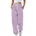thumbnail image 1 of Leesechin Pants for Women,Casual Pants Stripe Print Side Button Trendy Pants Baggy Elastic Waist Straight Leg Comfy Trousers, 1 of 5