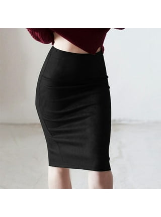 Plus size black suede skirt online