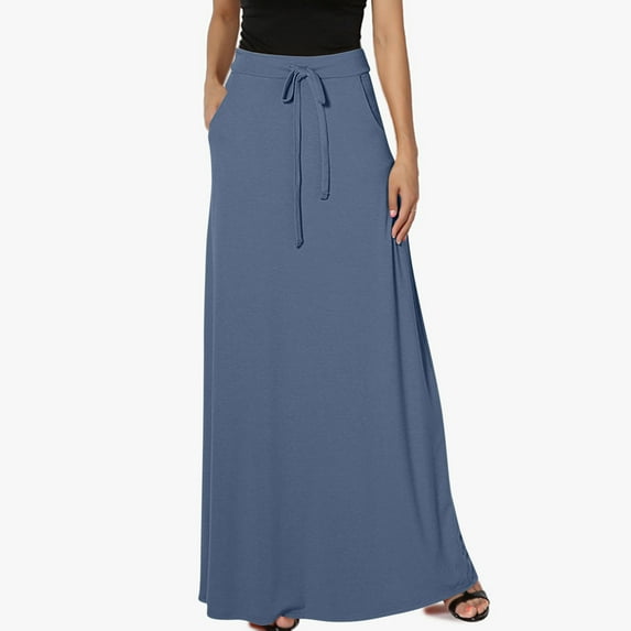 Leesechin Plus Size Skirts with Elastic Waist Deals Ladies Fashion Solid Color Pocket Elastic Waist Casual Ankle Skirt on Clearance