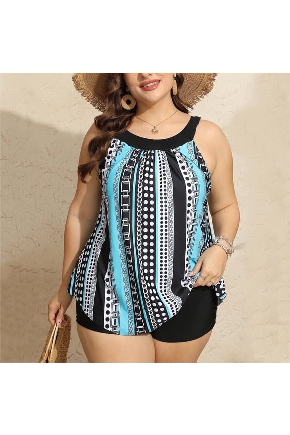 Plus Size Swimwear One Piece Ladies Fashion Multicolor Print Back Cutout Swimming Trunks Sling Women Split Swimsuit