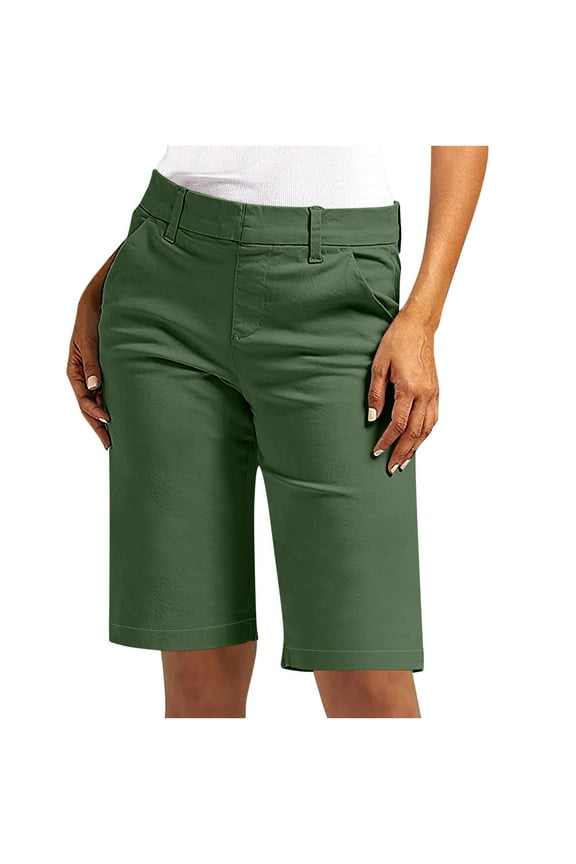 Leesechin Pull On Bermuda Shorts for Women Mid Rise 10" Inseam Shorts with Pockets