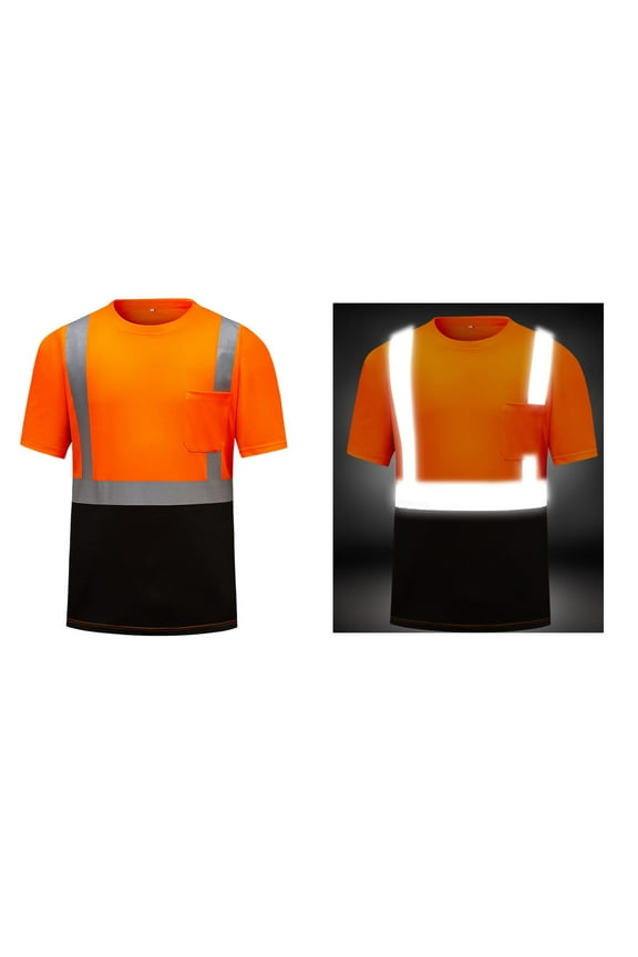 Safety Reflective High Visibility Shirts for Men ANSI Class 3 Hi Vis Construction Work T Shirts Short Sleeve