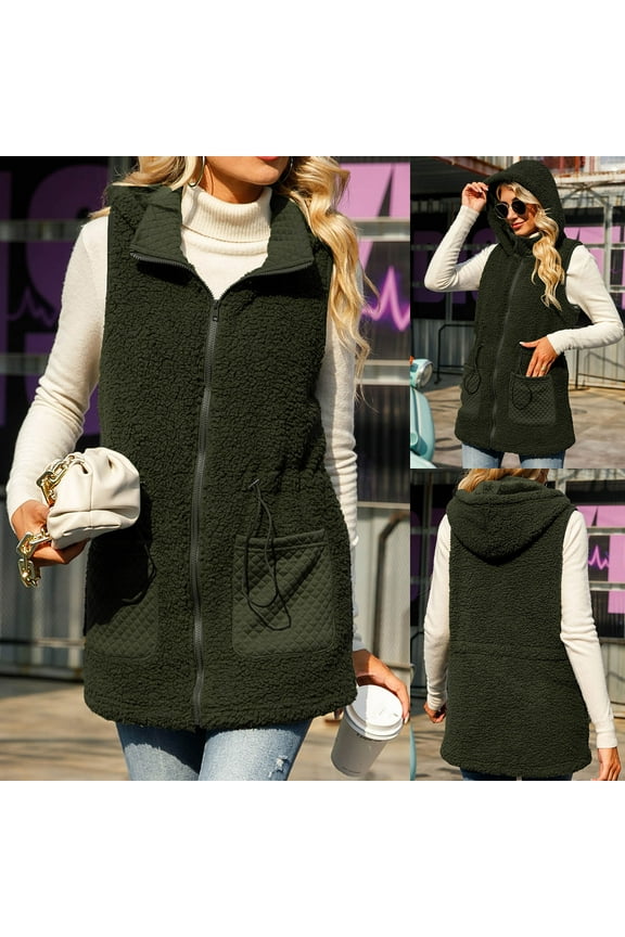 Leesechin Scrub Jackets for Women Zipper Medium Length Solid Color Sleeveless Hooded Bubble Down Vest Sleeveless Hooded Casual Coat/Jacket