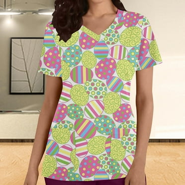Leesechin Scrub Tops for Women Short Sleeve V-Neck Medical Uniform Soft Stretchy Wrinkle Free Nurse Shirt with Pockets