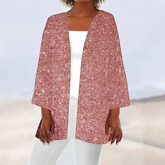 Leesechin Sequin Cardigans for Women Sparkly Long Sleeve Shirts Tops Open Front Outerwear Coat Shimmer Glitter Loose Jackets
