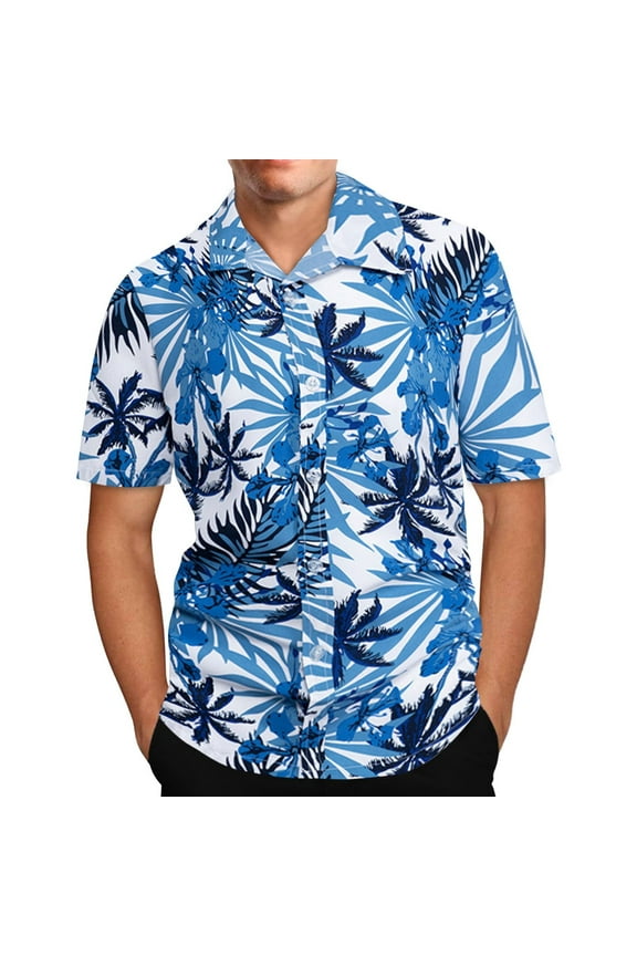 Leesechin Short Sleeve Shirts For Men Clearance Hawaiian Print Lapel Shirt 2X Blue