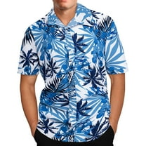 Leesechin Short Sleeve Shirts For Men Clearance Hawaiian Print Lapel Shirt 5X Blue