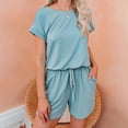 thumbnail image 1 of Leesechin Short Sleeved Round Neck Waist Fitting Juniors Jumpsuit With Drawstring And Waist Trimming Romper, 1 of 5