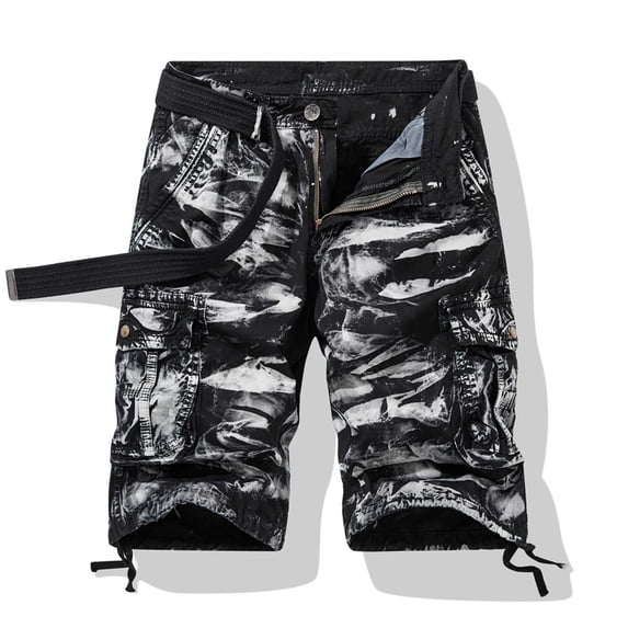 Leesechin Shorts for Men Casual Solid Zipper Button Multi-pocket Cropped Cargo Trousers on Clearance