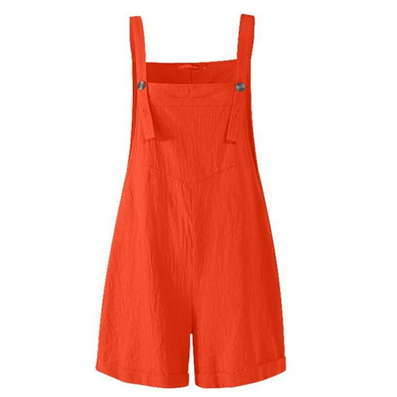 Leesechin Shorts for Women Cotton and Linen Solid Color Collar Pocket Jumpsuit Shorts Pants
