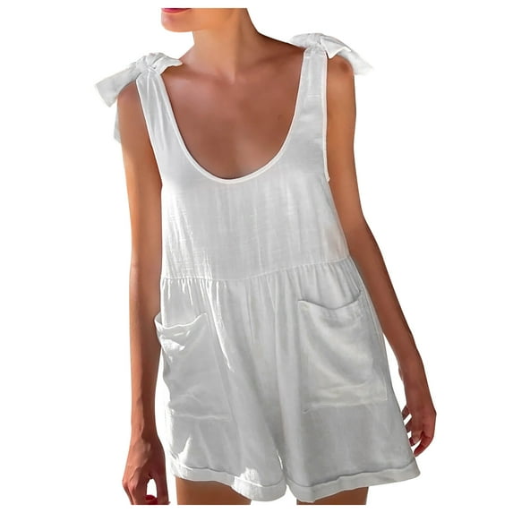Leesechin Shorts for Women Plus Size Comfortable One-Piece Suspender Shorts Solid Color Pocket Juniors Jumpsuit Shorts