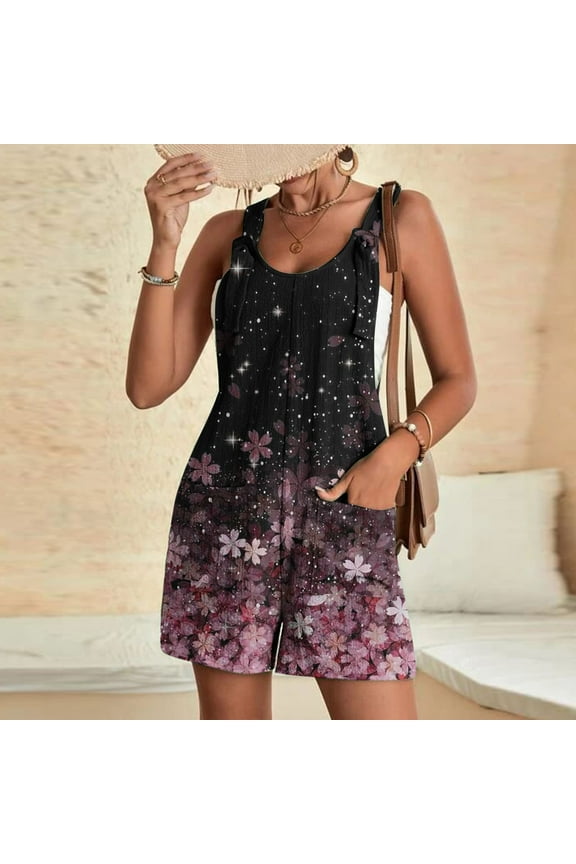 Leesechin Womens Shorts Strap Juniors Jumpsuit Spring And Summer Print One-Piece Juniors Jumpsuit