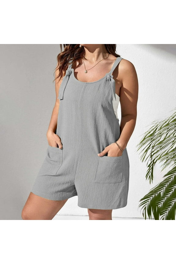 Leesechin Shorts for Women Plus Size Comfortable One-Piece Suspender Shorts Solid Color Pocket Juniors Jumpsuit Shorts