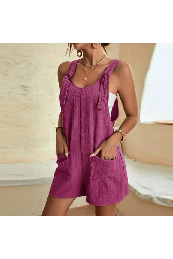 Leesechin Shorts for Women Plus Size Comfortable One-Piece Suspender Shorts Solid Color Pocket Juniors Jumpsuit Shorts