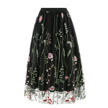 Leesechin Skirt for Women Clearance Ladies Spring and Summer New Retro Slim Mesh Embroidery Half-body Skirt