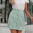thumbnail image 1 of Leesechin Skirt for Women Ladies Summer Fashion Casual Plaid Printed Buttons High Wasit Shorts Skirt, 1 of 8