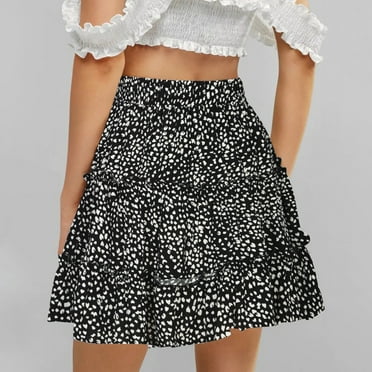 Leesechin Skorts Skirts for Women Ladies Summer Casual Vintage High Waist Floral Print Beach Ruffled Dress