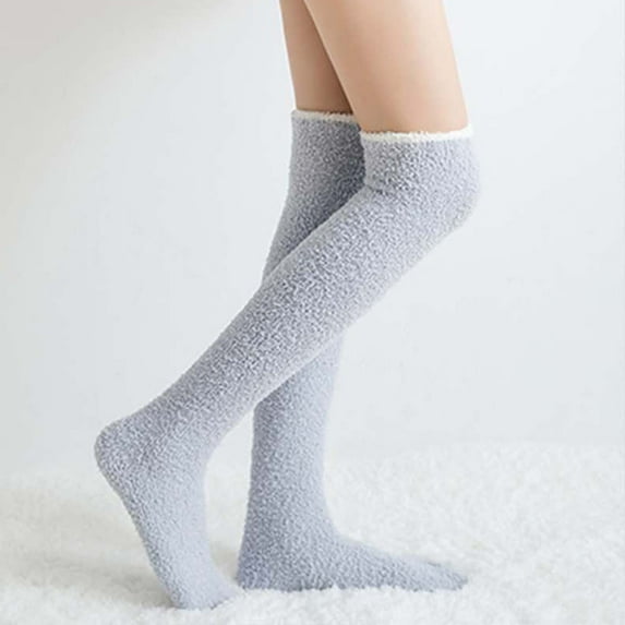 Leesechin Socks for Women Solid Home Thick Solidth Coral Fleece Knee-pad Stockings