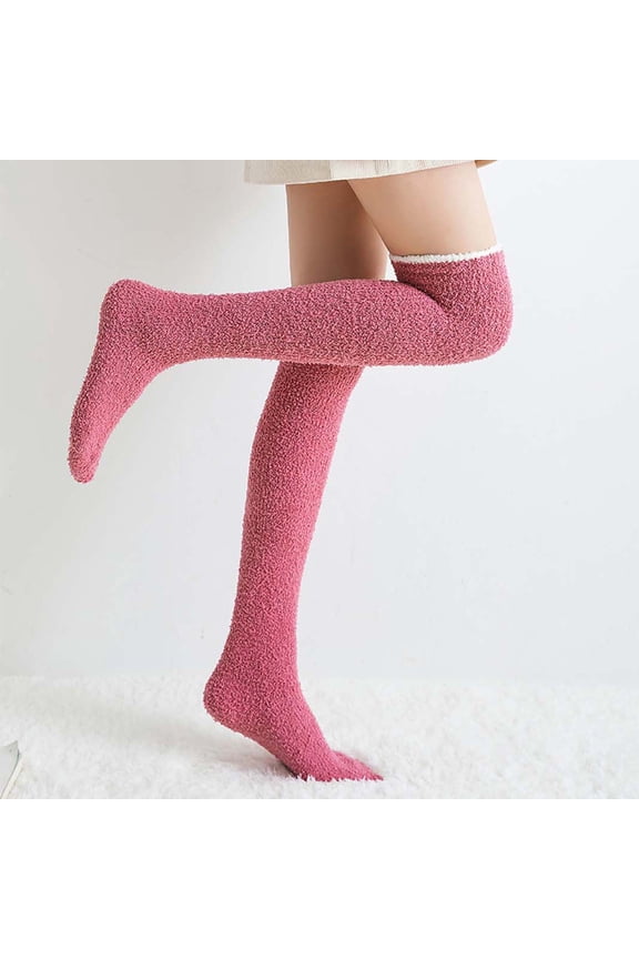 Leesechin Socks for Women Solid Home Thick Solidth Coral Fleece Knee-pad Stockings