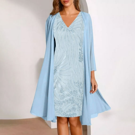 Leesechin Summer Dresses for Women 2024 Fashion Women Casual V-Neck Sleeveless Dress Solid Long Sleeve Coat Two-Piece Set