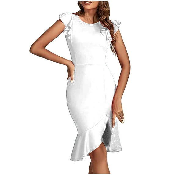 Leesechin Summer Dresses for Women 2025 New Fashion Women's Ruffled Short Sleeved Dress Round Neck Irregular Hem Formal Dress