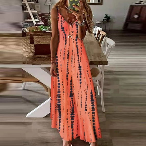 Leesechin Summer Dresses for Women 2024 Clearance Women's Spring And Summer Solid V-Neck Racerback Tank Top Wrapped Hip Casual Dress