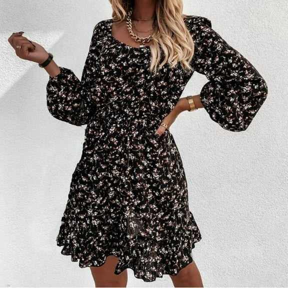 Leesechin Summer Dresses for Women Ladies Plus Size Elegant Dress Sweet & Cute V-Neck Mini Short Sleevele Ruffle Dress