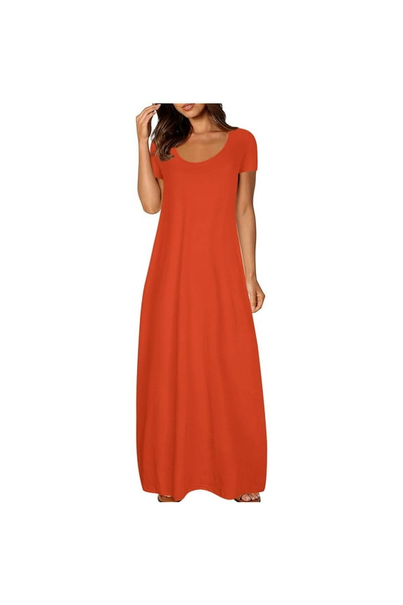 Leesechin Summer Dresses for Women Ladies Plus Size Elegant Short Sleevele Dress Sweet & Cute Crew-Neck Mini Dress with Pocket