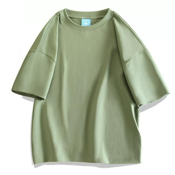 Leesechin Summer Men's Short-Sleeved Round Neck Half-Sleeved T-Shirt Cotton Solid Color Tops Oversized Green XL