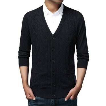 Leesechin Sweaters for Men Clearance Men's Cardigan Long Sleeve Knitted Cardigan Jacket V-Neck Solid Color Sweater Knitted Sweater