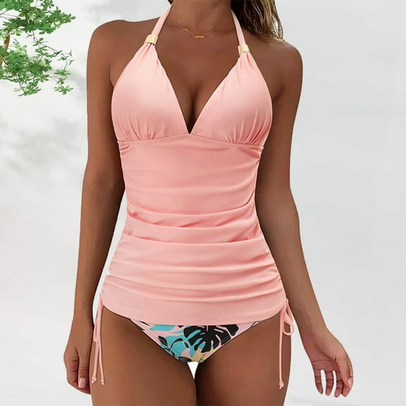 Leesechin Tankini Swimsuits for Women Women's Swimsuit Cute Bikini Swimsuit Solid Color Backless Split Steel Top Swimsuit Suit