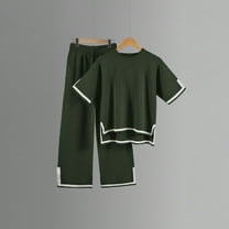 Leesechin Tanming Sweater Sets Women 2 Piece Lounge Sets Short Sleeve Knit Pullover Tops Wide Leg Pants