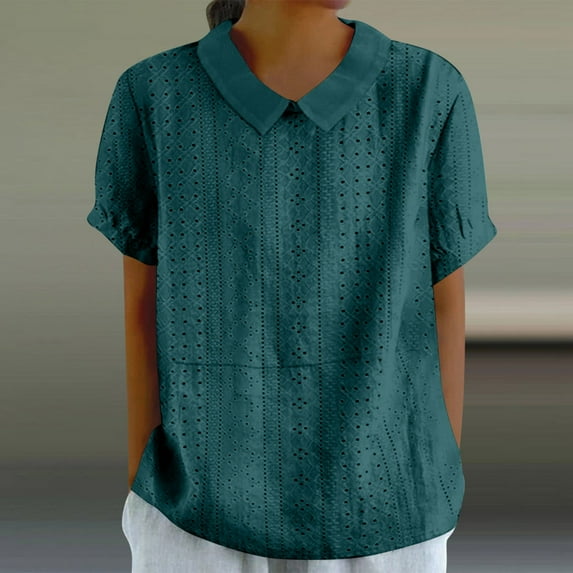 Leesechin Tops for Women Lapel Short Sleeve Button Shirt Blouse for Summer
