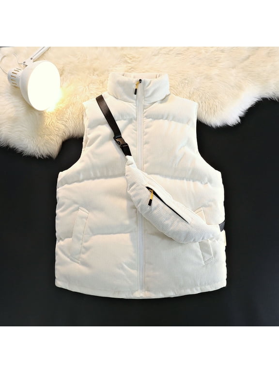 Unisex Corduroy Vest Detachable Backpack Sleeveless Hatless Casual Coat/Jacket