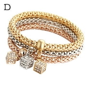 Leesechin Valentines Day Gifts for Wife/Girlfriend Multilayer Bracelets - 3PCS Gold/Silver/Rose Gold Corn Chain Bracelet Heart Shaped Stretch Bracelet
