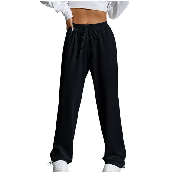 Leesechin Wear-to-Home Pants Women's Drawstring Elastic Waist, Loose and Fashionable Pocket Jogging Pants Long Pants