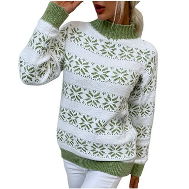 Leesechin Wear-to-Home Pants Clearance Women's Loose Temperament Half High Neck Long Sleeve Christmas Snowflake Knit Sweater Top