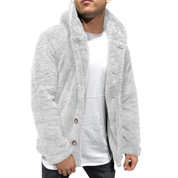 Leesechin Men's Winter Solid Color Cardigan Long Sleeve Hooded Big and Tall Blouse Tops Coat Gray M