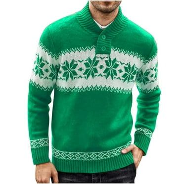Leesechin Winter Sweaters for Men Casual Pullover Christmas Long Sleeves Crew Neck Vintage Knit Pattern Sweater 3X Green