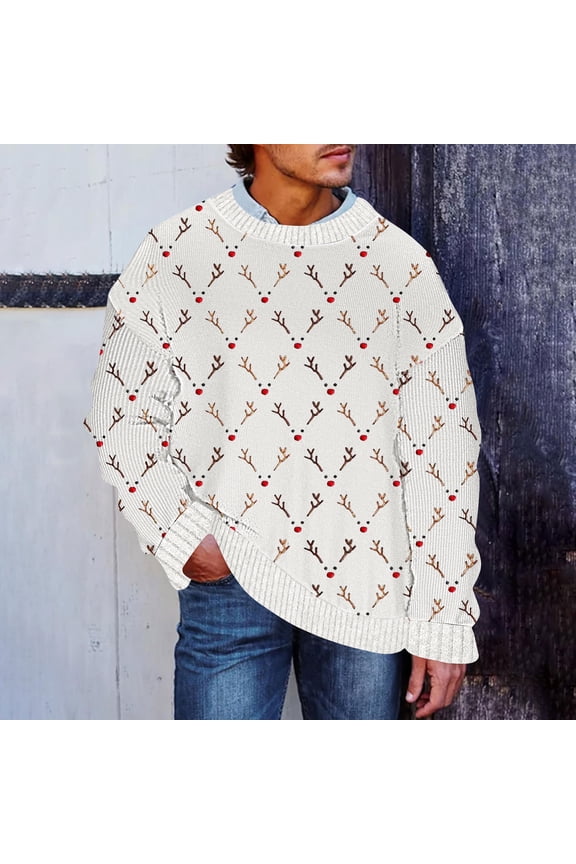Winter Sweaters for Men Casual Pullover Christmas Long Sleeves Crew Neck Vintage Knit Pattern Sweater