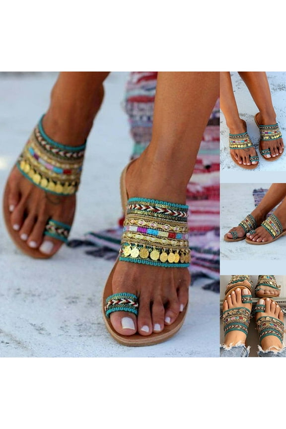 Leesechin Women Artisanal Sandals Flip-Flops Greek Style Boho Flip Flop Slippers Shoes