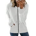 thumbnail image 1 of Leesechin Women Casual Basic Zip-Up Jersey Jacket Solid Hooded Sleeve Zipper Drawstring Tops Coat, 1 of 8