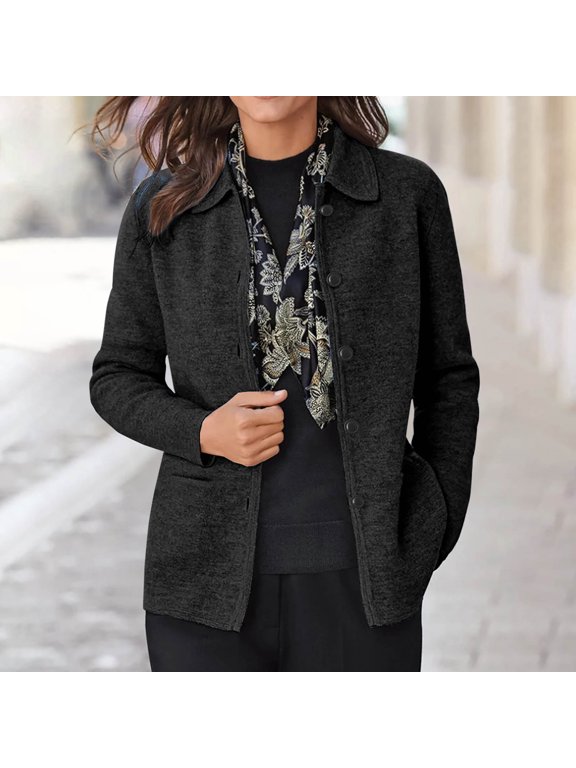 Women Casual Cardigan Knit Button Down Shirts Long Sleeve Shacket Jacket with Pockets