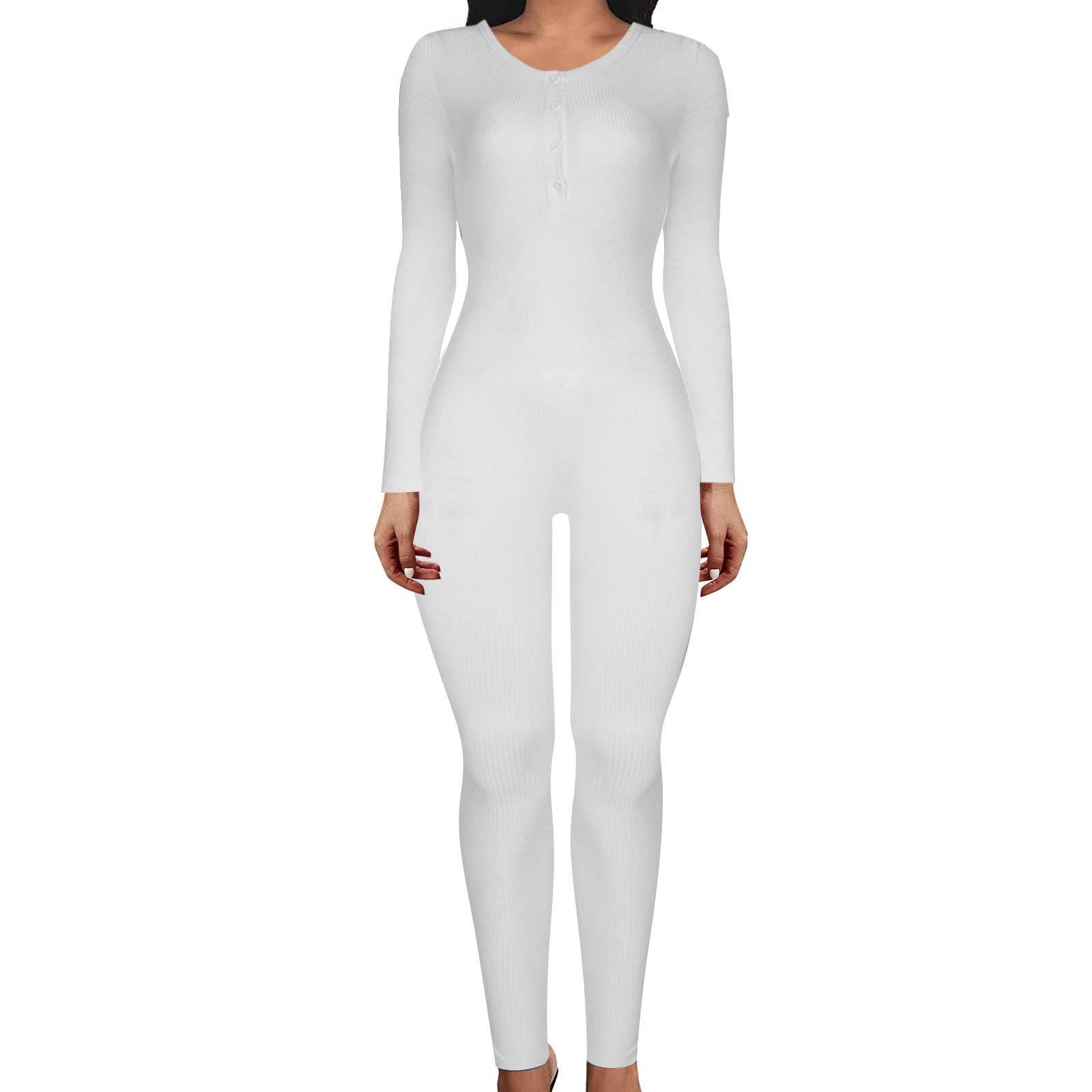 Leesechin Women Jumpsuits Bodysuit for Plus Size Long Sleeves Solid Color V Neck Sports Elastic Pants Romper Pants on Clearance