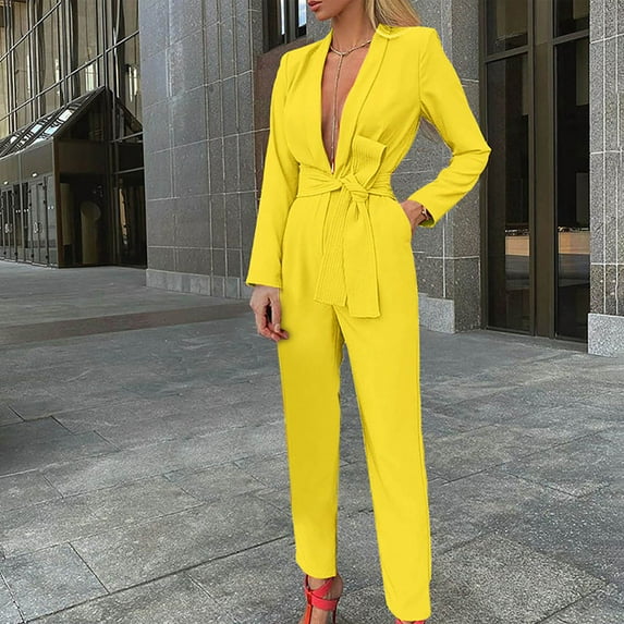 Leesechin Women Jumpsuits Plus Size Casual Solid Pocket Romper Long Playsuit Strap Long Sleeve Bodysuit+Belt