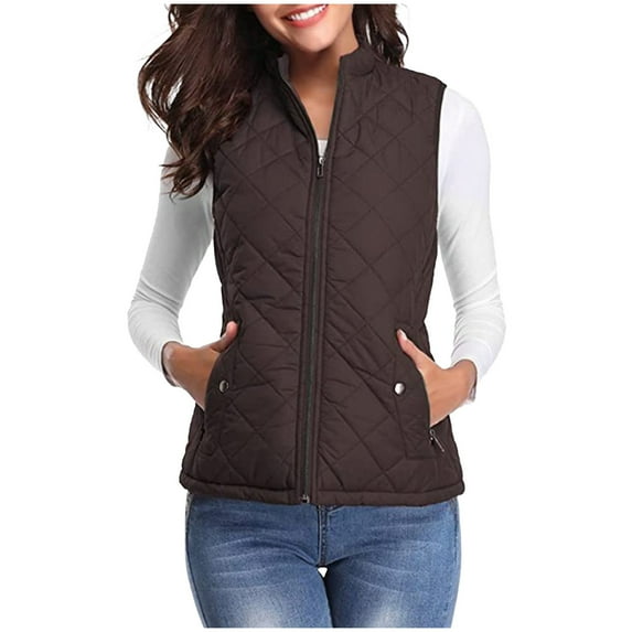 Leesechin Women Long Vest Solid Color Sleeveless Hood Winter Puffer Vest Outwear