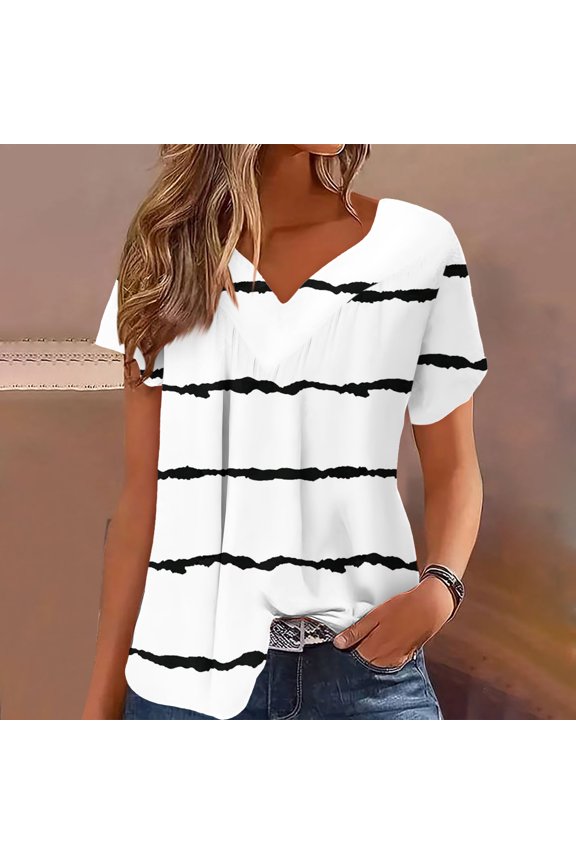 Leesechin Women Oversized T Shirts V Neck Short Sleeve Tees Casual Loose Tunic Summer Tops with Pocket White