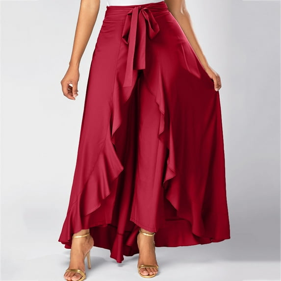 Leesechin Women Skirts Plus Deals Ladies Casual Hakama Irregular Leaf Bow High Waist Long Culottes Skirt on Clearance