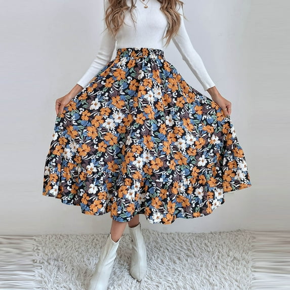 Leesechin Women Skirts Plus Deals Ladies Casual Hakama Irregular Leaf Bow High Waist Long Culottes Skirt on Clearance