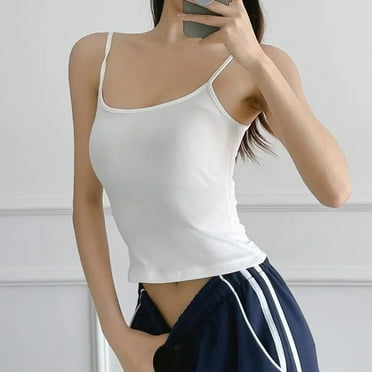 Leesechin Women Tank Tops plus size Ladies Solid Color Matching Slim Bottom Suspender with Round Neck
